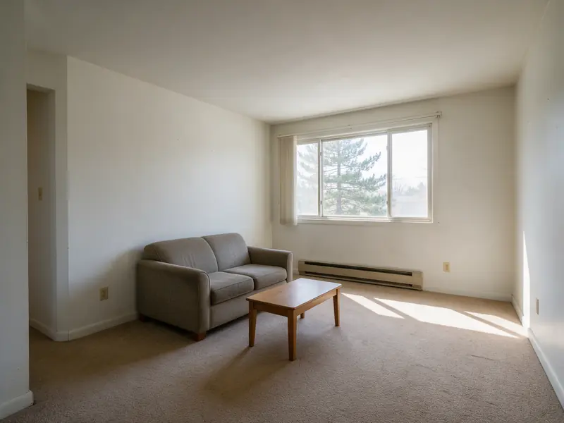 Representative photo of an apartment living room with a large window